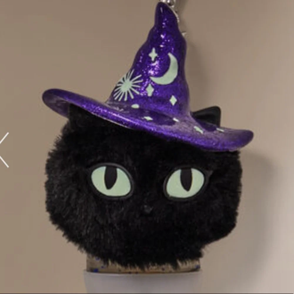 RARE GLOW-IN-THE-DARK BLACK CAT POM Sanitizer Holder